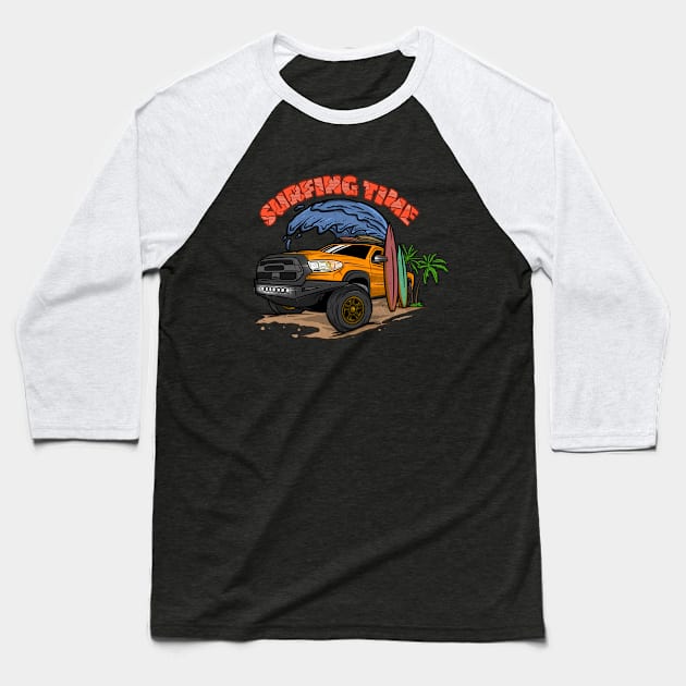 Orange Toyota 4Runner Surfing Time Holiday Baseball T-Shirt by 4x4 Sketch